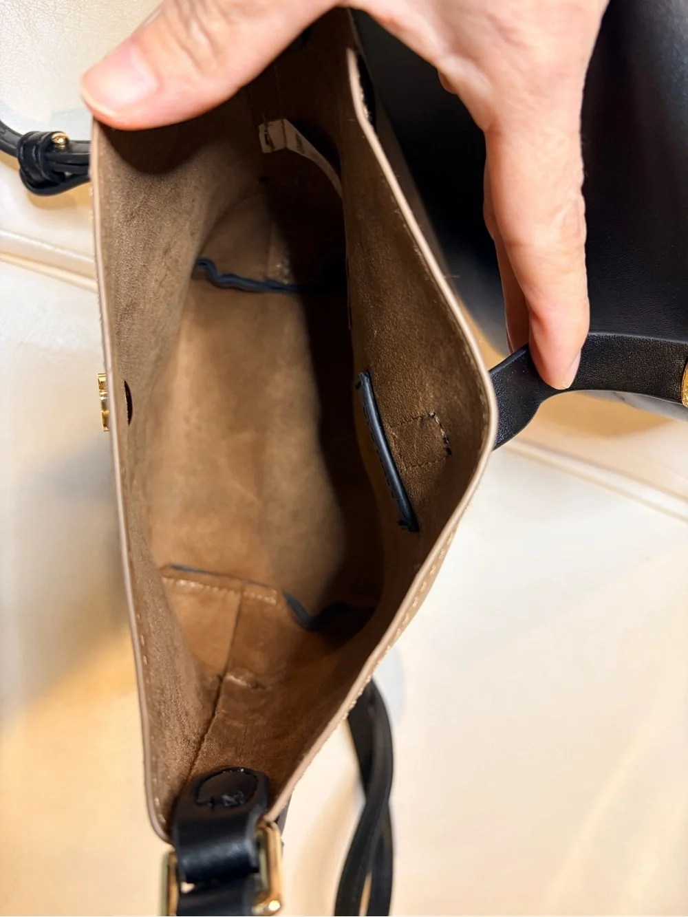 Old Navy Two-Tone Brown and Black Leather Shoulder Tote